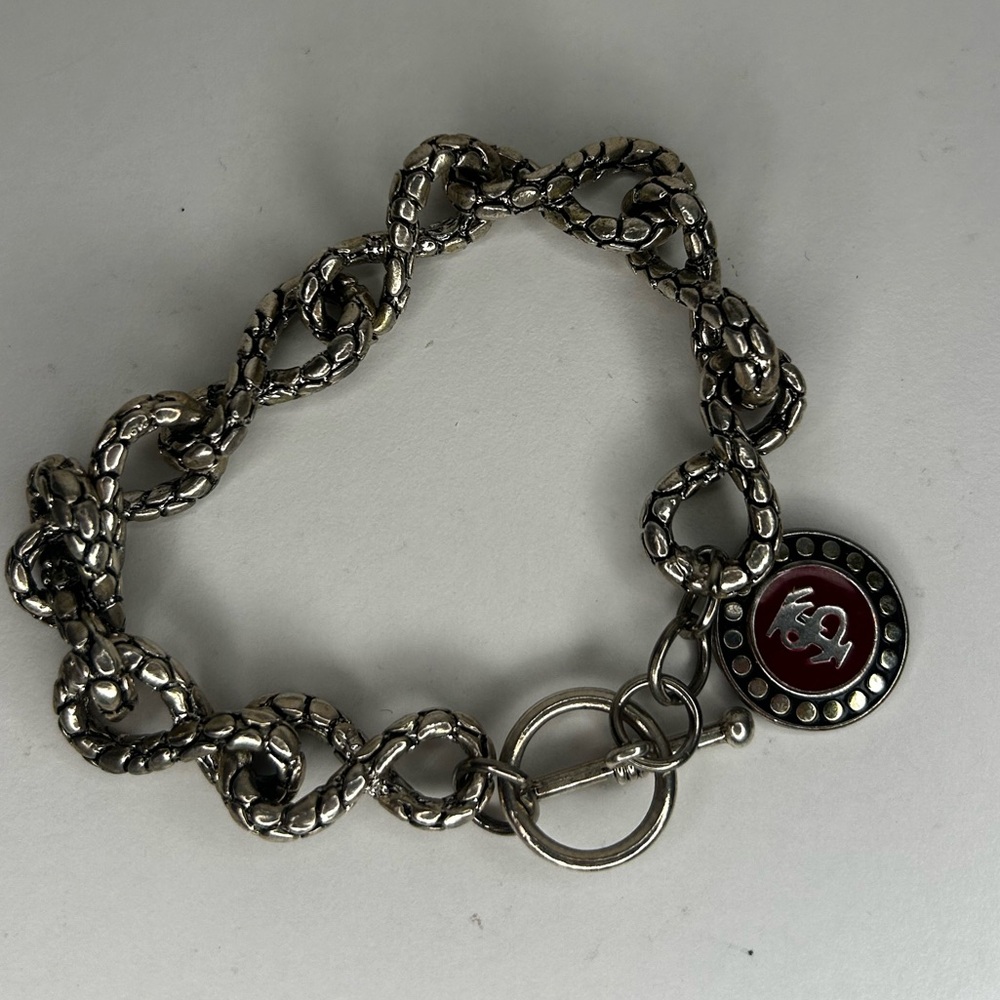 Silver Chain Bracelet with Red Charm